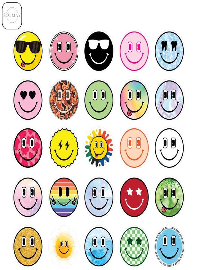 SOLMAY Smiley Face Decal Pack - 50Pcs Waterproof Vinyl Aesthetic Stickers for Laptop, Water Bottle, Phone, Scrapbook, Journaling, DIY Crafts | Happy Emoji Design Set - Image 2